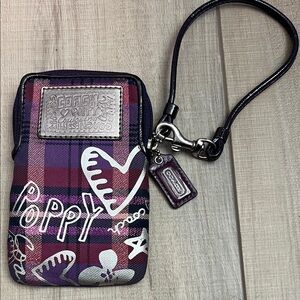 Coach Purple Plaid Poppy Phone Wristlet